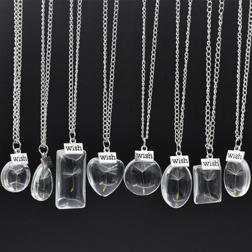 verre collier, avec Fleurs séchées & alliage de zinc, fait à la main, bijoux de mode & styles différents pour le choix & pour femme, Longueur:Environ 19.7 pouce, Vendu par PC