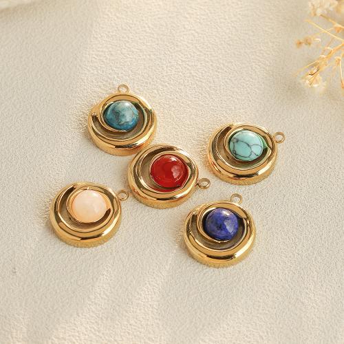 Stainless Steel Pendants, 304 Stainless Steel, with Gemstone & Tiger Eye, gold color plated, DIY, more colors for choice, nickel, lead & cadmium free, 10PCs/Bag, Sold By Bag