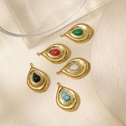 Stainless Steel Pendants, 304 Stainless Steel, with Gemstone, Teardrop, gold color plated, DIY, more colors for choice, nickel, lead & cadmium free, 10PCs/Bag, Sold By Bag