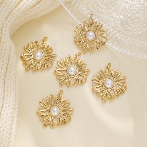 304 Stainless Steel Pendant, with Plastic Pearl, Flower, gold color plated, DIY, more colors for choice, nickel, lead & cadmium free, 10PCs/Bag, Sold By Bag