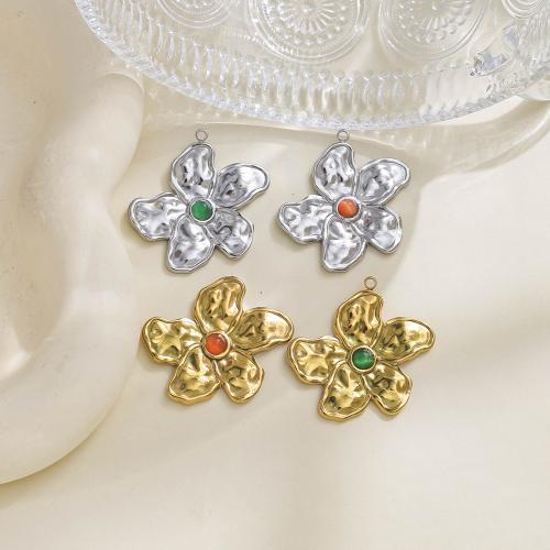 acero inoxidable 304 colgante, con Piedras preciosas, Flor, chapado en color dorado, Bricolaje, más colores para la opción, libre de níquel, plomo & cadmio, 10PCs/Bolsa, Vendido por Bolsa