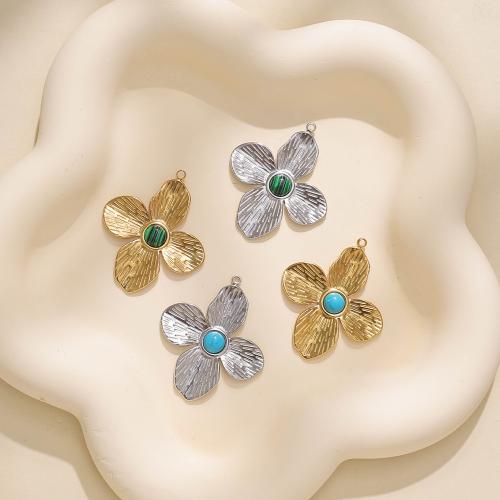 304 Stainless Steel Pendant, with Gemstone, Flower, gold color plated, DIY, more colors for choice, nickel, lead & cadmium free, 10PCs/Bag, Sold By Bag