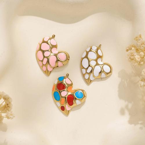 304 Stainless Steel Pendant, Heart, gold color plated, DIY & enamel, more colors for choice, nickel, lead & cadmium free, 10PCs/Bag, Sold By Bag