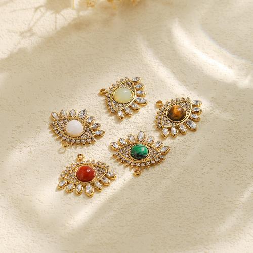 Stainless Steel Pendants, 304 Stainless Steel, with Gemstone, gold color plated, DIY & micro pave cubic zirconia & with rhinestone, more colors for choice, nickel, lead & cadmium free, Sold By PC