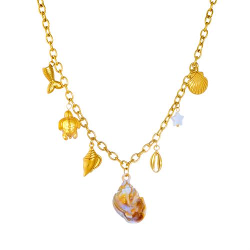 Stainless Steel Jewelry Necklace, 304 Stainless Steel, with Trumpet Shell & Plastic, gold color plated, fashion jewelry & for woman, Sold By PC