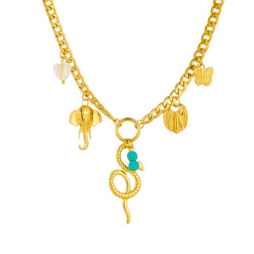 Stainless Steel Jewelry Necklace, 304 Stainless Steel, with turquoise & Resin, gold color plated, fashion jewelry & for woman, Sold By PC