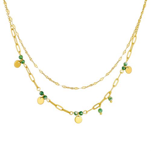 Multi Layer Necklace, 304 Stainless Steel, with Resin, gold color plated, Double Layer & fashion jewelry & for woman, Sold By PC