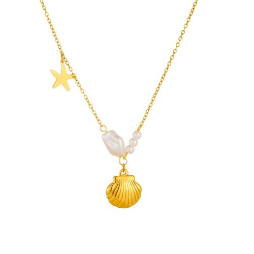 Stainless Steel Jewelry Necklace, 304 Stainless Steel, with Plastic Pearl, gold color plated, fashion jewelry & for woman, Sold By PC