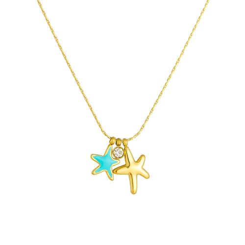 Stainless Steel Jewelry Necklace, 304 Stainless Steel, gold color plated, for woman & enamel & with rhinestone, Sold By PC