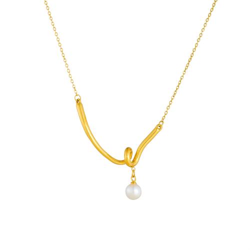 Stainless Steel Jewelry Necklace, 304 Stainless Steel, with Plastic Pearl, gold color plated, fashion jewelry & for woman, Sold By PC