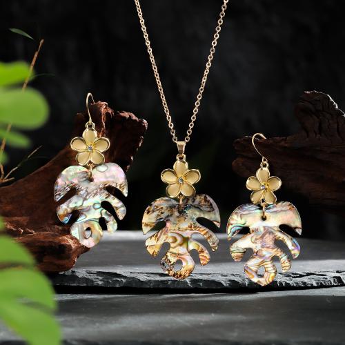 Abalone Shell Jewelry Set, with iron chain & Tibetan Style, Leaf, handmade, different styles for choice & for woman & with rhinestone & hollow, Sold By PC