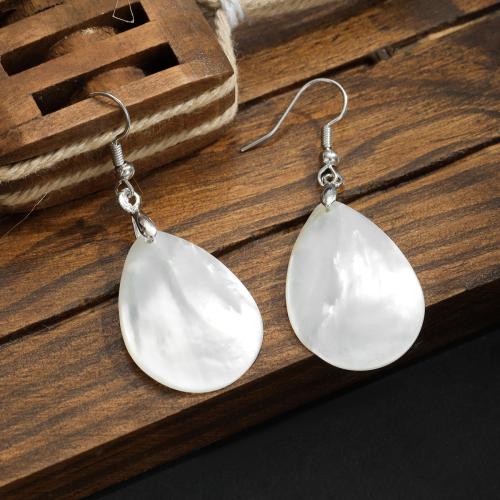 Nácar Blanca Pendientes con Colgantes, con aleación de zinc, Gota, Joyería & natural & para mujer, Vendido por Par