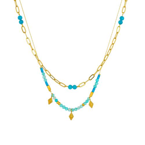 Multi Layer Necklace, 304 Stainless Steel, with Plastic, gold color plated, Double Layer & fashion jewelry & for woman, Sold By PC