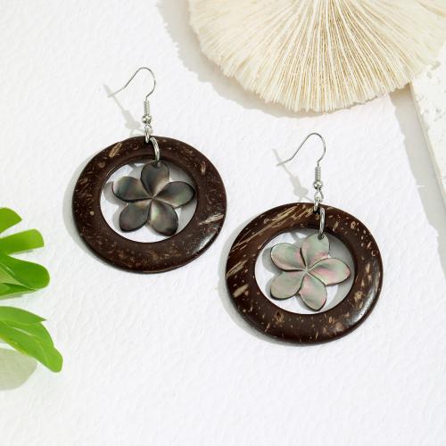 Nácar Negra Pendientes con Colgantes, con Coco & aleación de zinc, Esférico, Joyería & para mujer & hueco, Vendido por Par