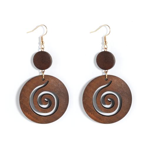 Wood Drop Earring, with Tibetan Style, Round, fashion jewelry & for woman & hollow, Sold By Pair