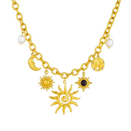 Stainless Steel Jewelry Necklace, 304 Stainless Steel, with Resin & Plastic Pearl, gold color plated, fashion jewelry & for woman, Sold By PC