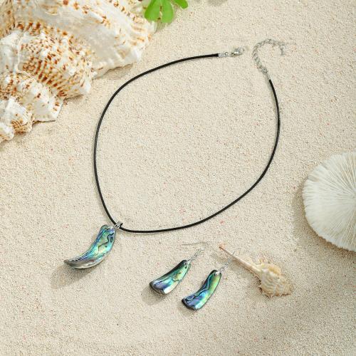 Abalone Shell Jewelry Set, earring & necklace, with leather cord & Tibetan Style, 2 pieces & different styles for choice & for woman, Sold By Set