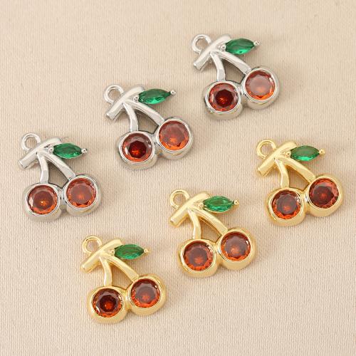 Cubique Pendentif en laiton zircon pavent, cerise, Placage, DIY & pavé de micro zircon, plus de couleurs à choisir, protéger l'environnement, sans nickel, plomb et cadmium, 10pairescouple/sac, Vendu par sac