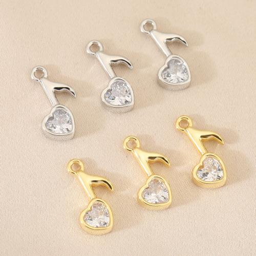 laiton Pendentif, coeur, Placage, DIY & pavé de micro zircon, plus de couleurs à choisir, protéger l'environnement, sans nickel, plomb et cadmium, 10PC/sac, Vendu par sac