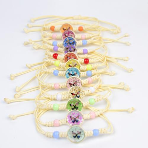Glass Bracelet, with Dried Flower & Wax Cord & Acrylic, fashion jewelry & for woman, more colors for choice, Length:Approx 6-10 Inch, Sold By PC