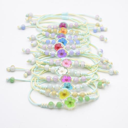 verre bracelet, avec Fleurs séchées & porcelaine & corde de cire, fait à la main, bijoux de mode & pour femme, plus de couleurs à choisir, Longueur:Environ 6-10 pouce, Vendu par PC