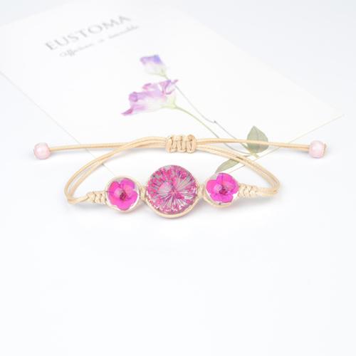 Glass Bracelet, with Dried Flower & Wax Cord, handmade, fashion jewelry & for woman, more colors for choice, Length:Approx 6-8 Inch, Sold By PC