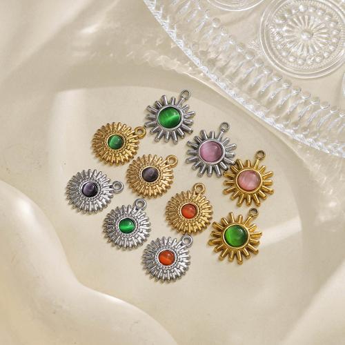 304 Stainless Steel Pendant, with Cats Eye, gold color plated, DIY, more colors for choice, nickel, lead & cadmium free, Sold By PC