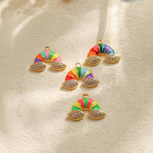 304 Stainless Steel Pendant, Rainbow, gold color plated, DIY & enamel & with rhinestone, more colors for choice, nickel, lead & cadmium free, 10PCs/Bag, Sold By Bag