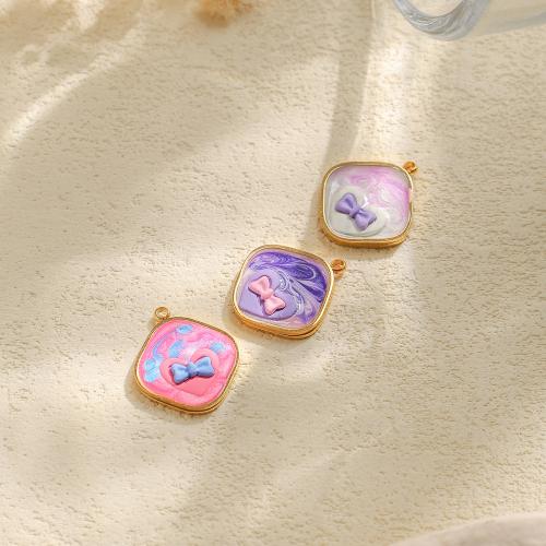 304 Stainless Steel Pendant, Square, gold color plated, DIY & enamel, more colors for choice, nickel, lead & cadmium free, 10PCs/Bag, Sold By Bag