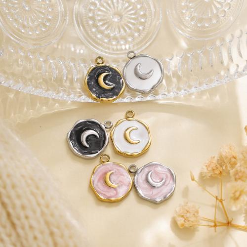 304 Stainless Steel Pendant, Moon, gold color plated, DIY & enamel, more colors for choice, nickel, lead & cadmium free, 10PCs/Bag, Sold By Bag