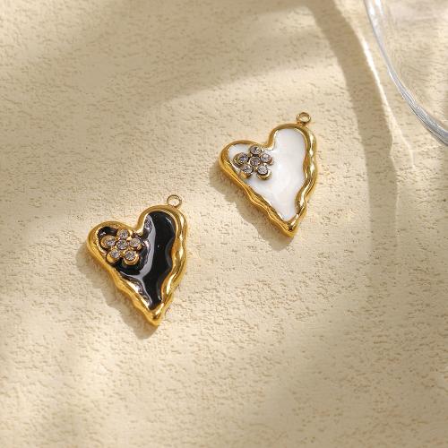 304 Stainless Steel Pendant, Heart, gold color plated, DIY & enamel & with rhinestone, more colors for choice, nickel, lead & cadmium free, 10PCs/Bag, Sold By Bag