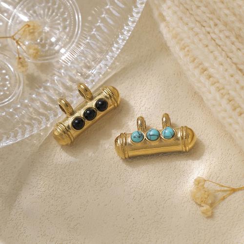 304 Stainless Steel Pendant, with Gemstone, Tube, gold color plated, DIY & double-hole, more colors for choice, nickel, lead & cadmium free, 10PCs/Bag, Sold By Bag