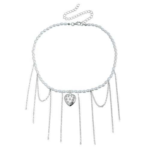 Plastic Pearl Fringe Necklace, with Tibetan Style, plated, fashion jewelry & for woman, original color, Sold By PC