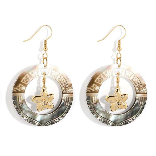 Black Shell Drop Earring, with Tibetan Style, Round, Carved, fashion jewelry & for woman & hollow, Sold By Pair