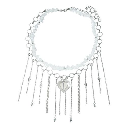 Tibetan Style Fringe Necklace, with Natural Stone, plated, Double Layer & fashion jewelry & for woman, original color, Sold By PC