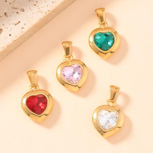 304 Stainless Steel Pendant, with Cubic Zirconia, Heart, gold color plated, DIY, more colors for choice, Sold By PC