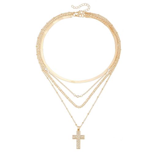 aleación de zinc collar, chapado, 2 piezas & para mujer & con diamantes de imitación, dorado, Vendido por UD