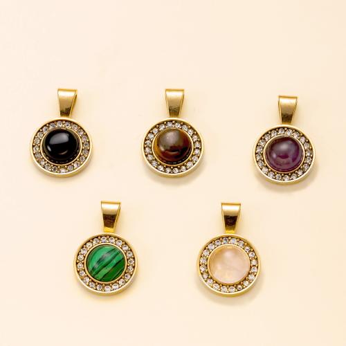 acero inoxidable 304 colgante, con Piedra natural, Esférico, chapado en color dorado, Bricolaje & con diamantes de imitación, más colores para la opción, Vendido por UD