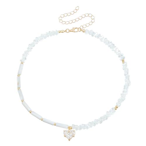 Tibetan Style Necklace, with Cubic Zirconia & Glass & Plastic, plated, fashion jewelry & for woman, golden, Sold By PC