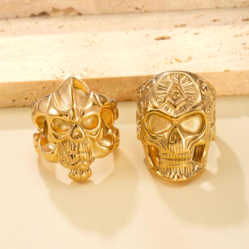 304 Stainless Steel Finger Ring, Skull, plated, different size for choice & different styles for choice & for man, golden, Sold By PC