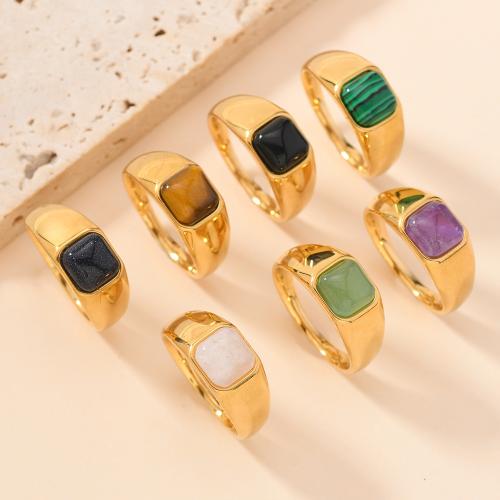acero inoxidable 304 anillo, con Piedra natural, chapado en color dorado, Joyería & unisexo & diverso tamaño para la opción, más colores para la opción, Vendido por UD