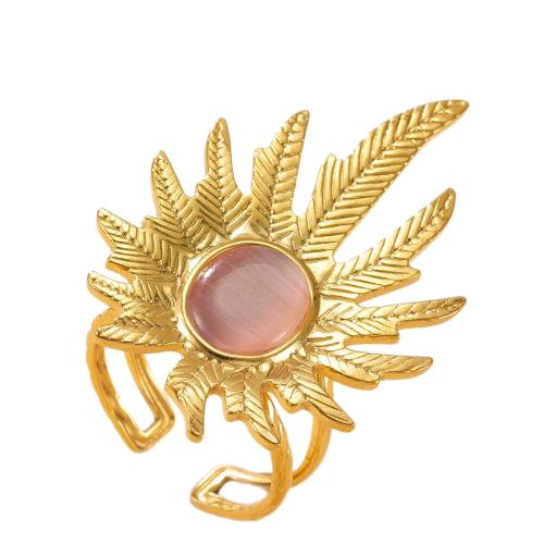 acero inoxidable 304 Anillo de dedo Cuff, con Ojo de gato, Hoja, chapado en color dorado, Joyería & unisexo & hueco, más colores para la opción, Vendido por UD