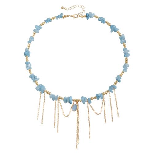 Tibetan Style Fringe Necklace, with Natural Stone, plated, fashion jewelry & for woman, golden, Sold By PC