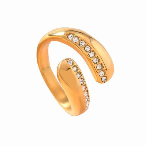 acero inoxidable 304 Anillo de dedo Cuff, unisexo & diferentes estilos para la opción & con diamantes de imitación, dorado, tamaño:8, Vendido por UD