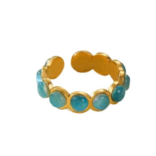 304 Stainless Steel Cuff Finger Ring, with Natural Stone, gold color plated, fashion jewelry & different materials for choice & for woman, more colors for choice, US Ring Size:7, Sold By PC