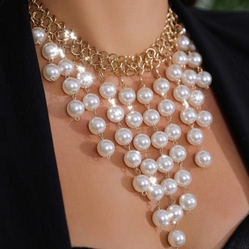 Iron Necklace, with Plastic Pearl, fashion jewelry & for woman, white, 130x320mm, Sold By PC