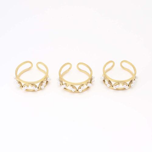 Anillo de dedo de acero inoxidable, acero inoxidable 304, con Perlas plásticas, Joyería & para mujer, dorado, Inner diameter:20mm, Vendido por UD