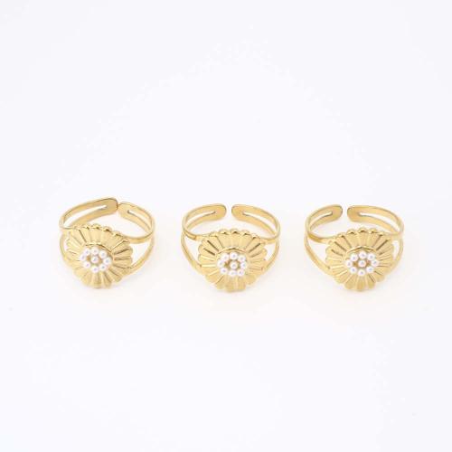 Anillo de dedo de acero inoxidable, acero inoxidable 304, con Perlas plásticas, Joyería & para mujer, dorado, Inner diameter:16mm, Vendido por UD