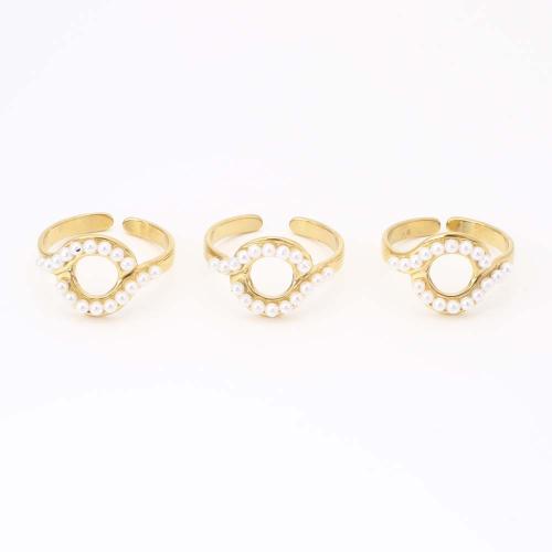 Anillo de dedo de acero inoxidable, acero inoxidable 304, con Perlas plásticas, Joyería & para mujer, dorado, Inner diameter:18mm, Vendido por UD