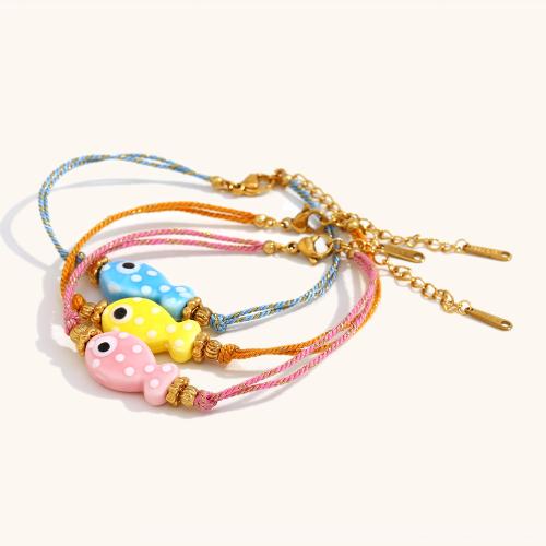 acero inoxidable 304 Pulsera, con Cristal de murano, Pez, chapado, Joyería & esmalte, color mixto, Vendido por UD